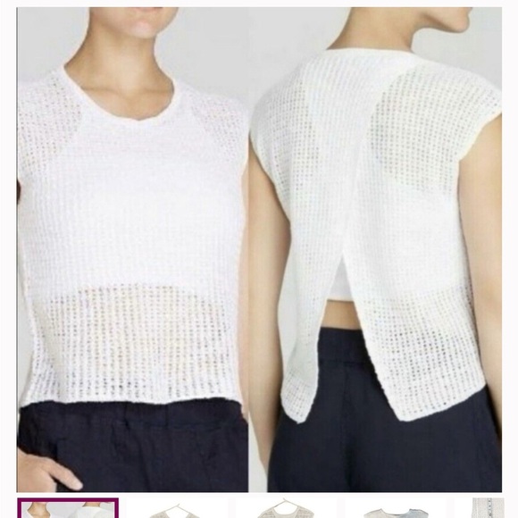 EILEEN FISHER ORGANIC COTTON LINEN SPLIT BACK SWEATER TOP medium - Picture 1 of 5